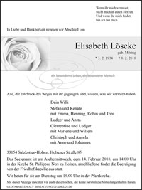 Zeitung Anzeige von Elisabeth Löseke