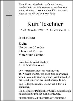 Zeitung Anzeige von Kurt Teschner
