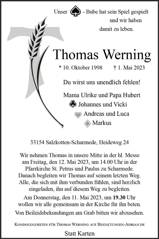 Zeitung Anzeige von Thomas Werning