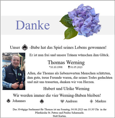 Zeitung Anzeige von Thomas Werning